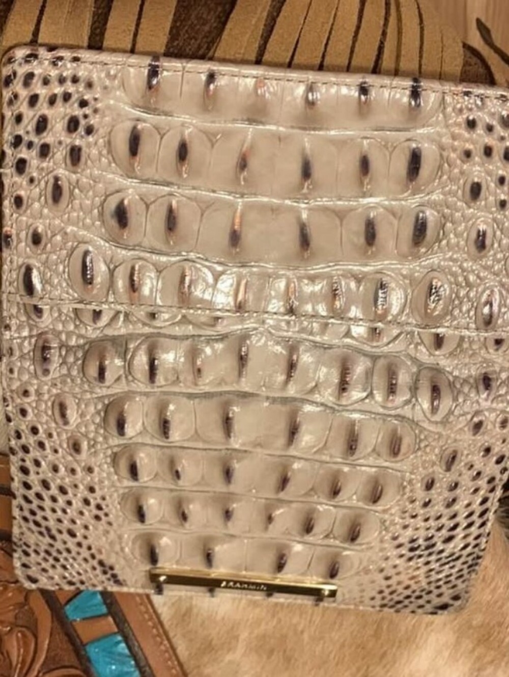 Brahmin Neutral Croc-Embossed Wristlet with Gold Bar - Picture 2 of 5